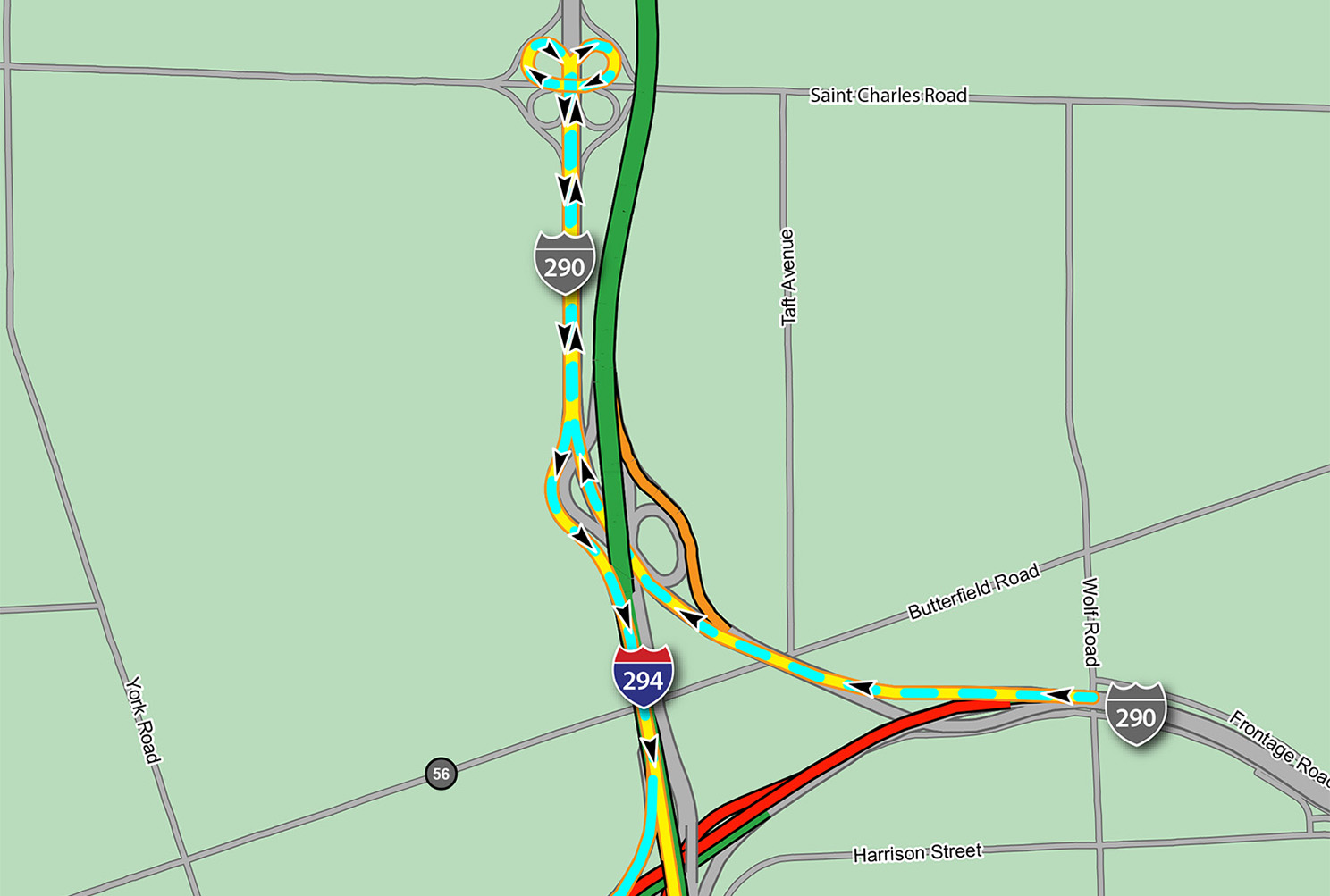 EB IL 38 to EB I-290 Detour