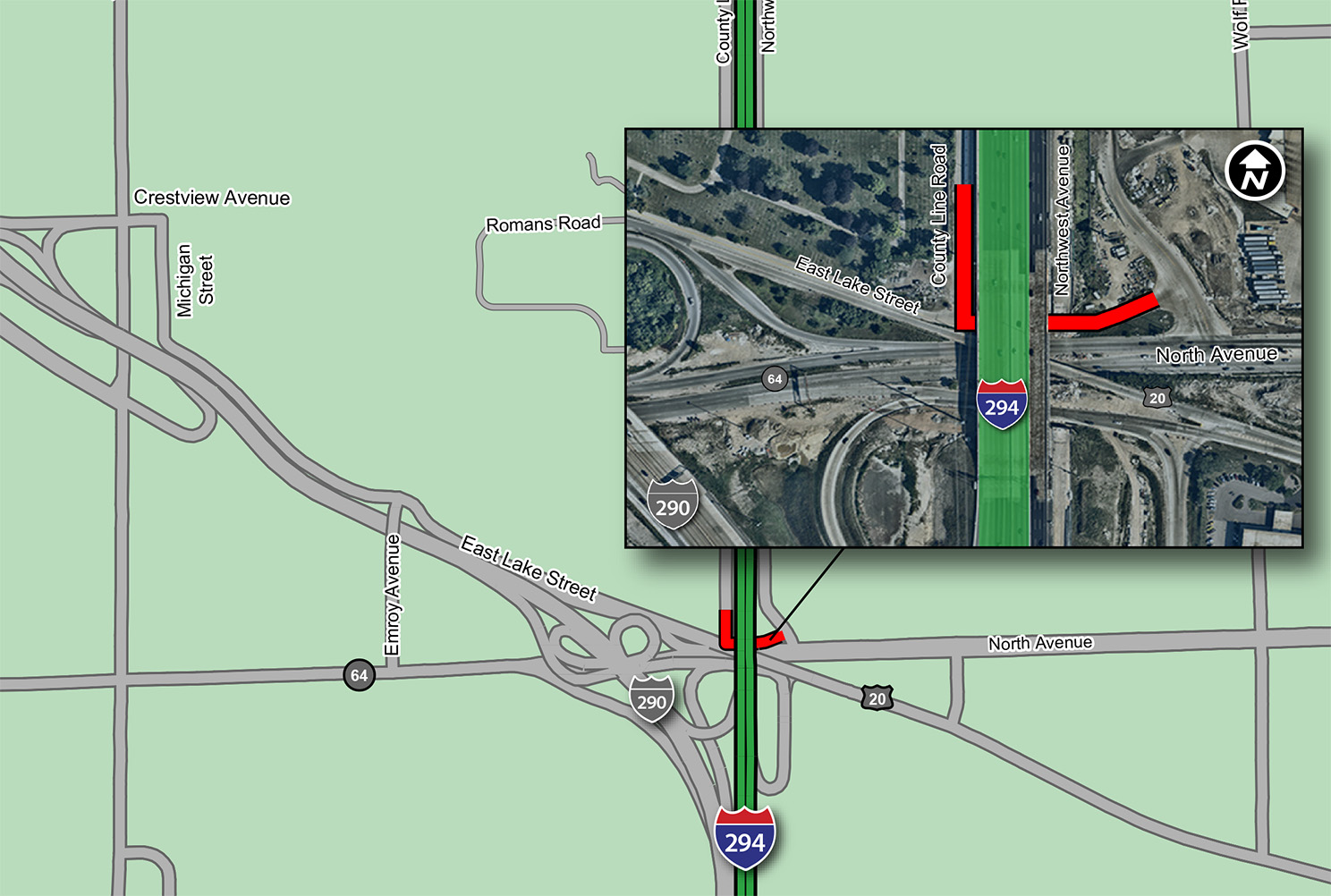 I-290 Frontage Road under I-294 Closure