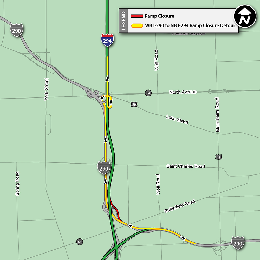WB I-290 to NB I-294 Detour