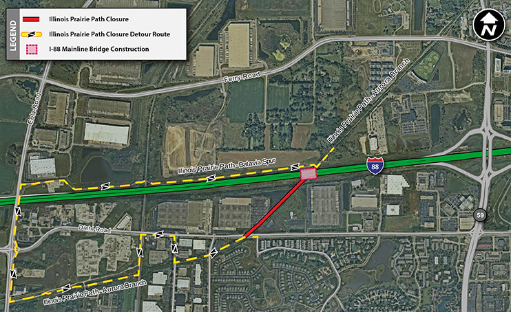 Illinois Prairie Path Closure Detour Route