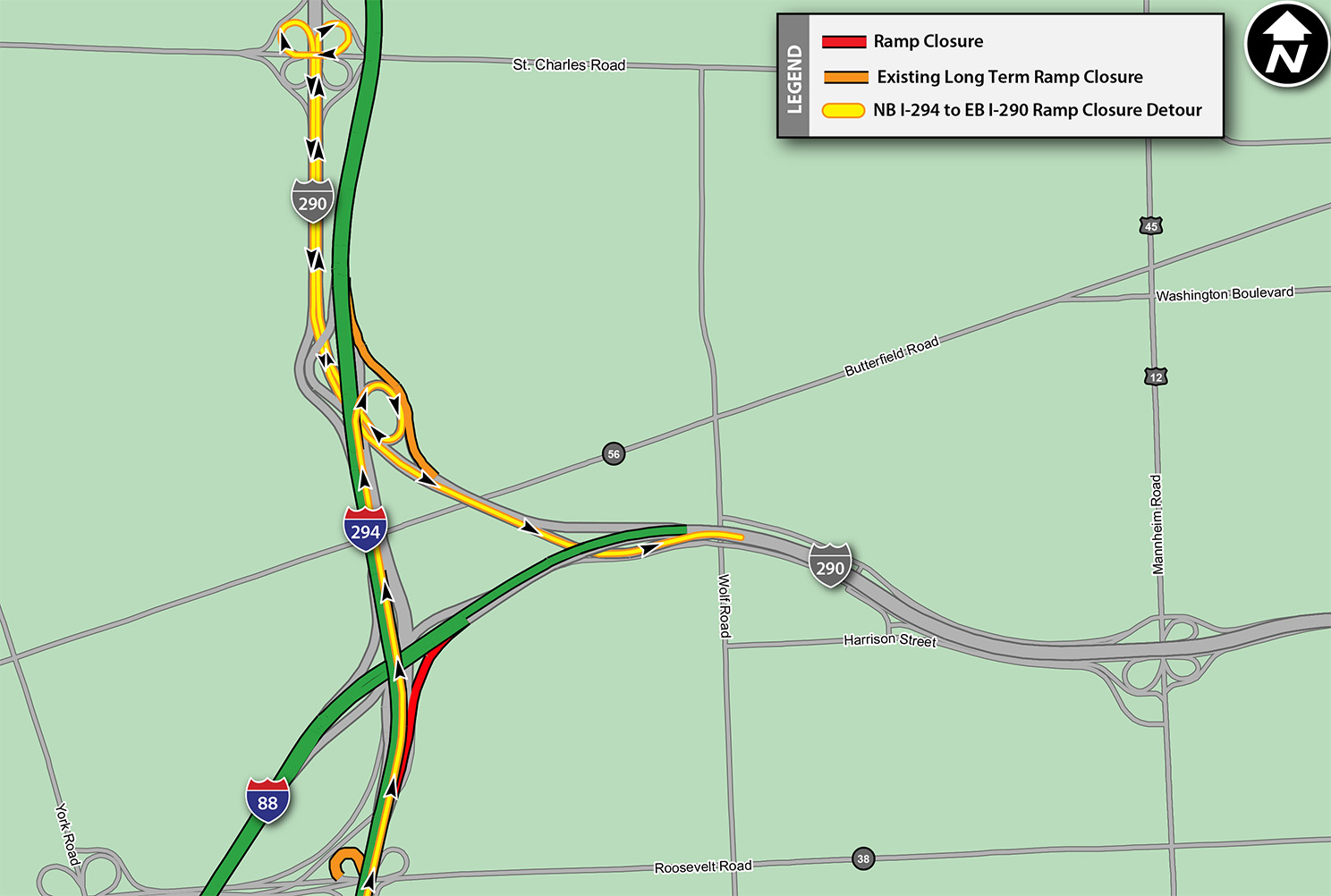 NB I-294 to EB I-290 Detour