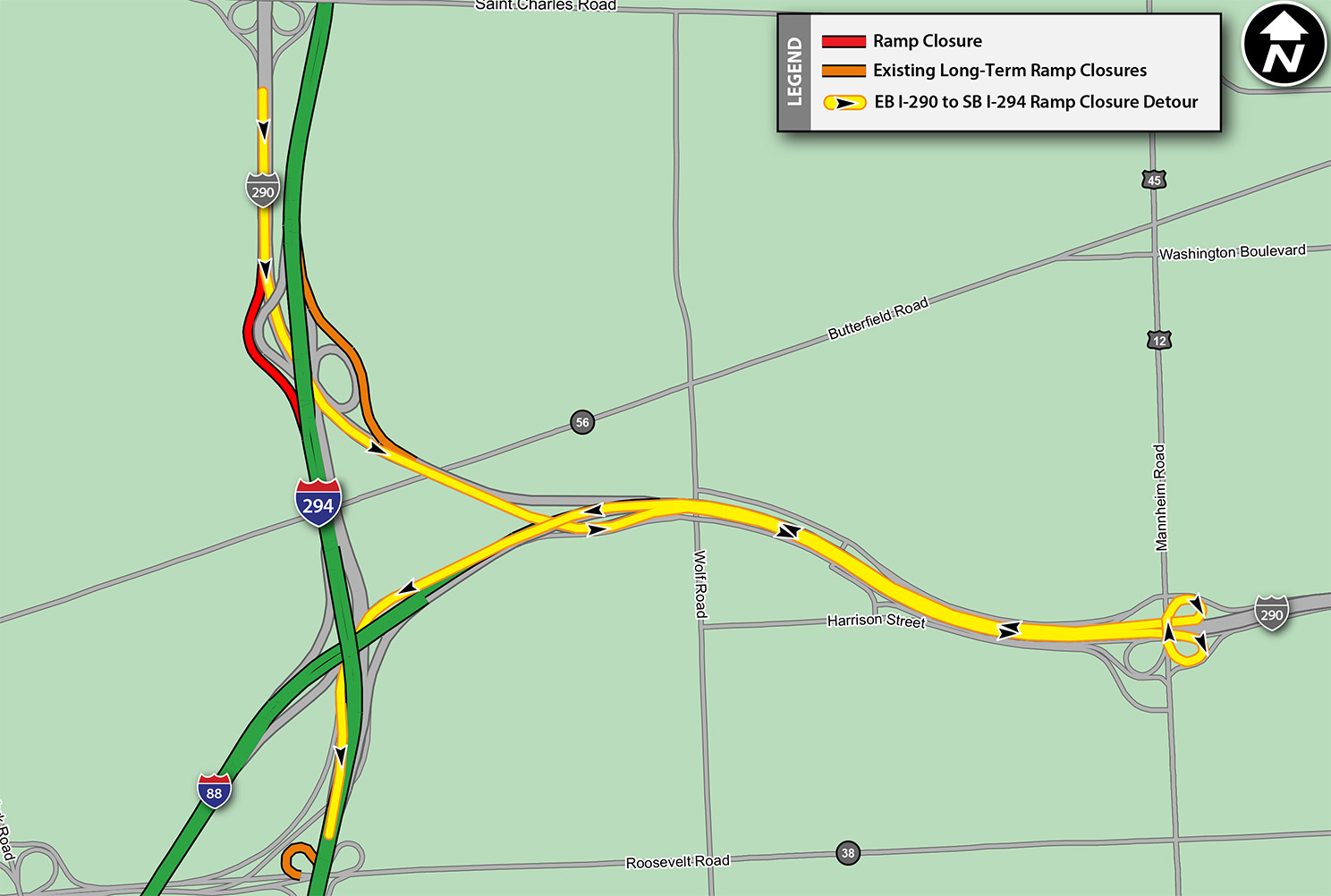 EB I-290 to SB I-294 Detour