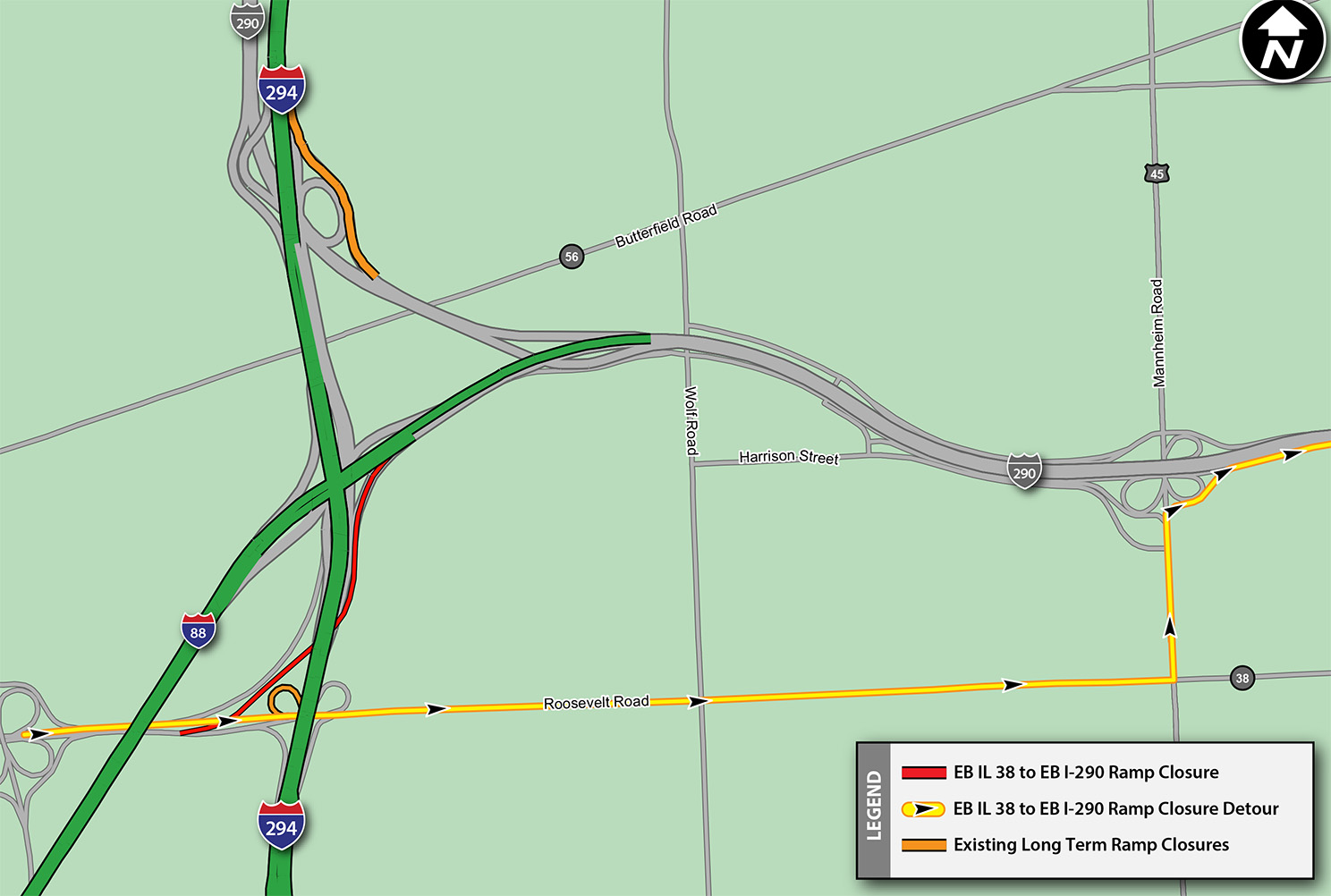 EB IL 38 to EB I-290 Detour