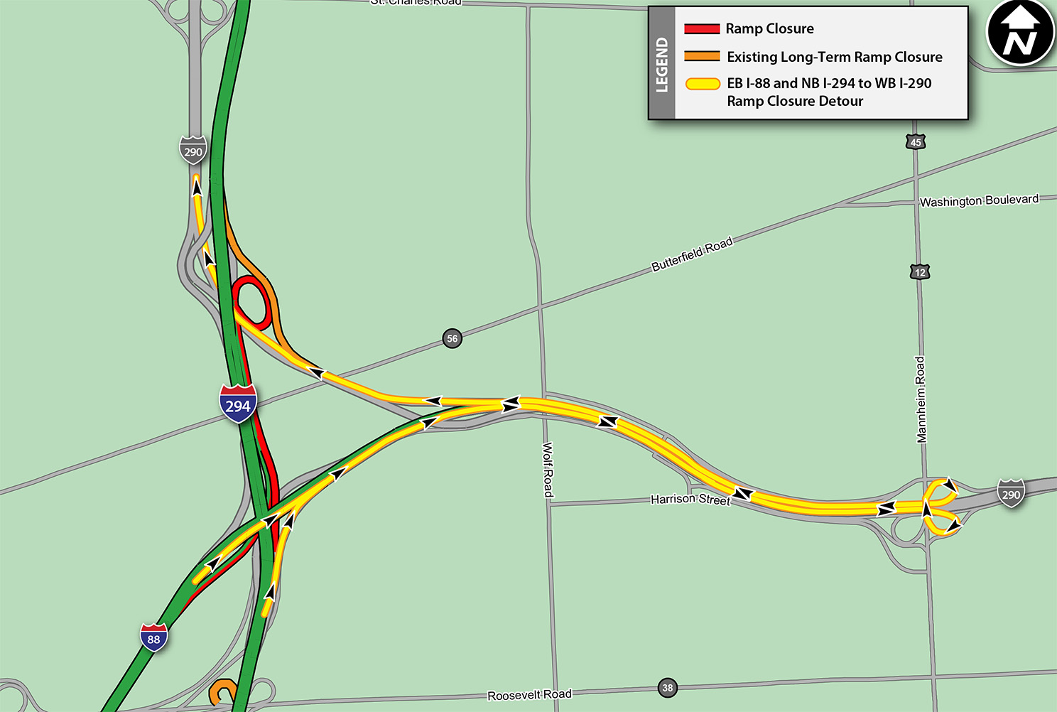 NB I-294 to WB I-290 Detour