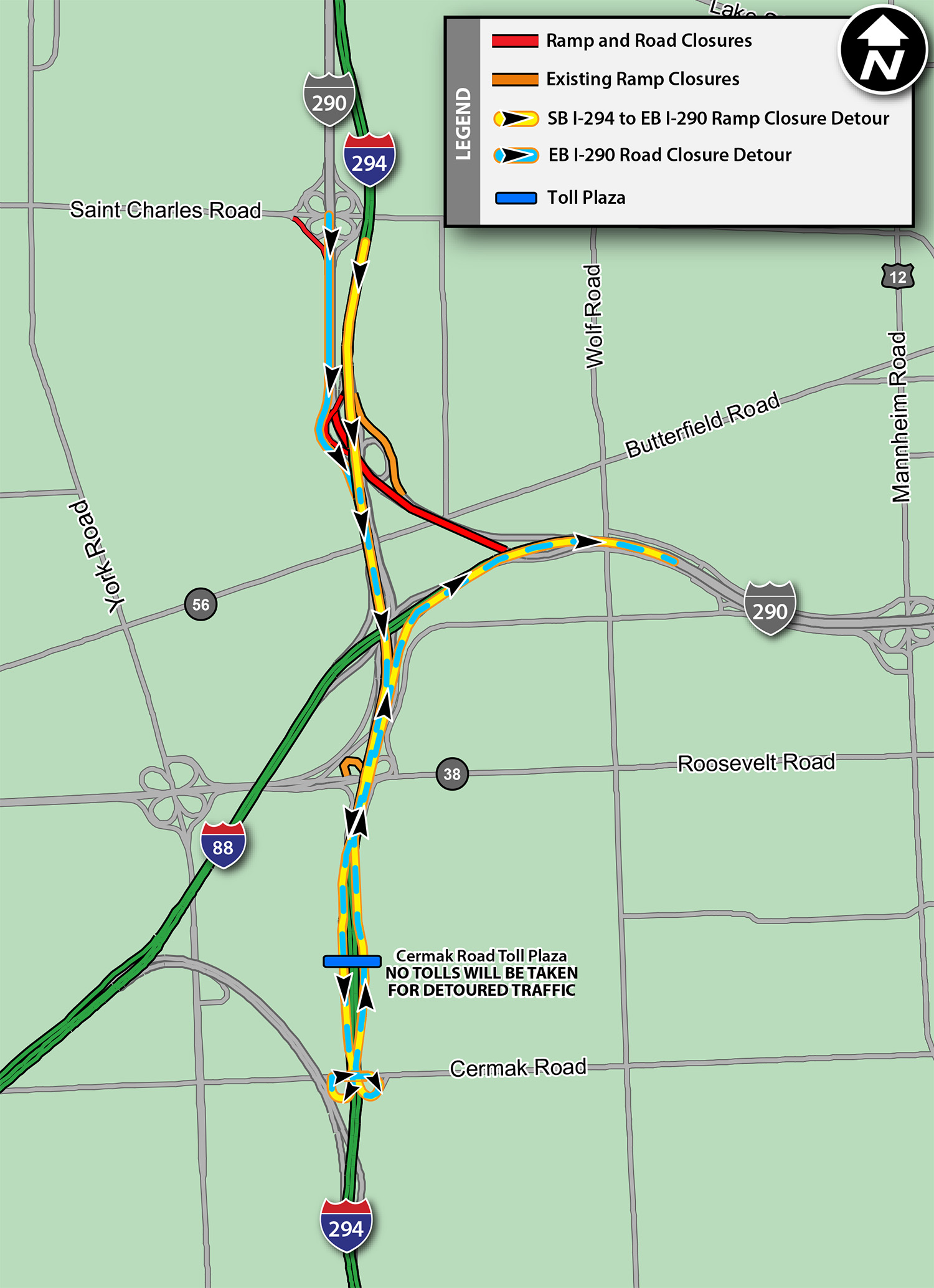 SB I-294 to EB I-290 Detour