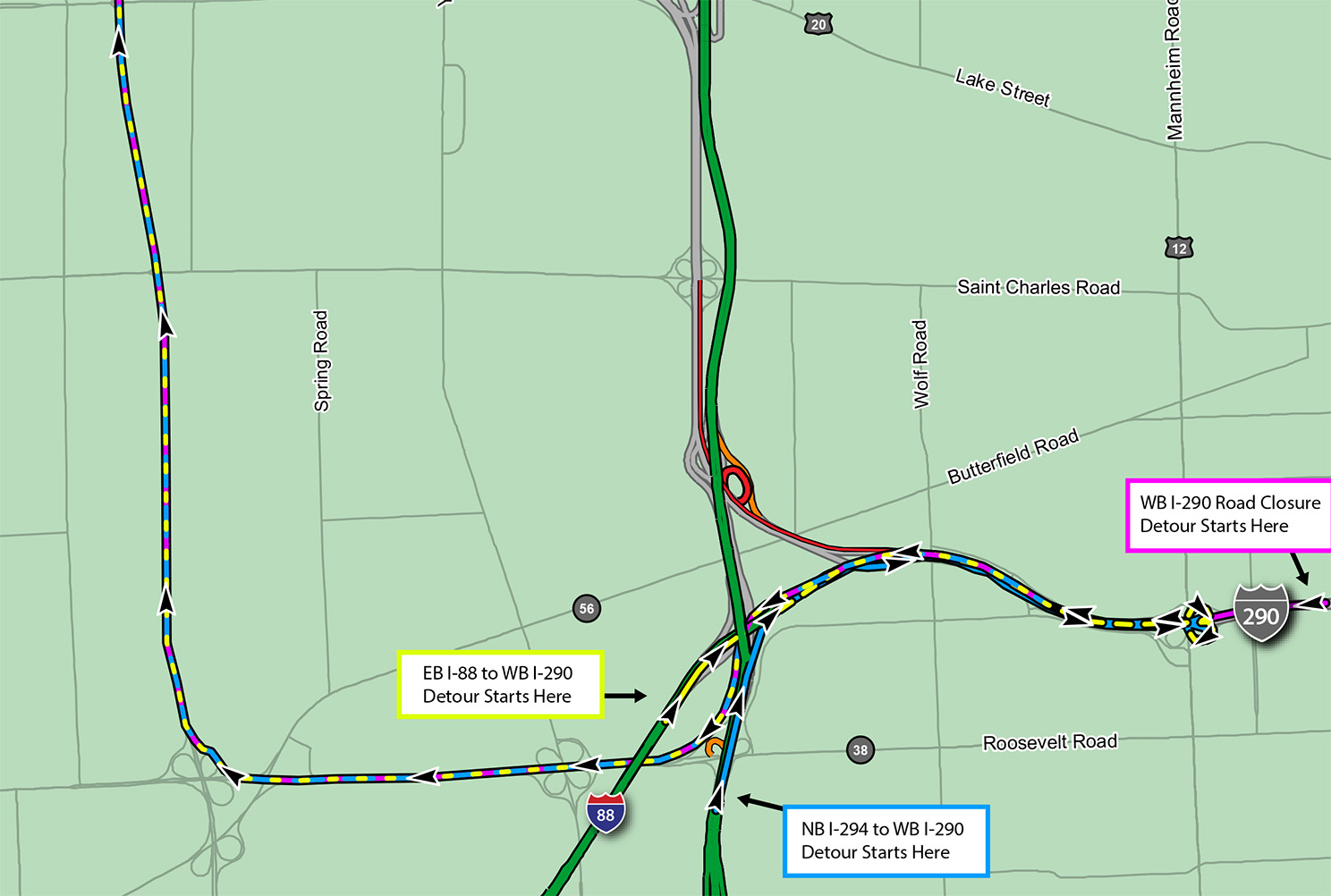 WB I-290 Road and Ramp Closure Detours