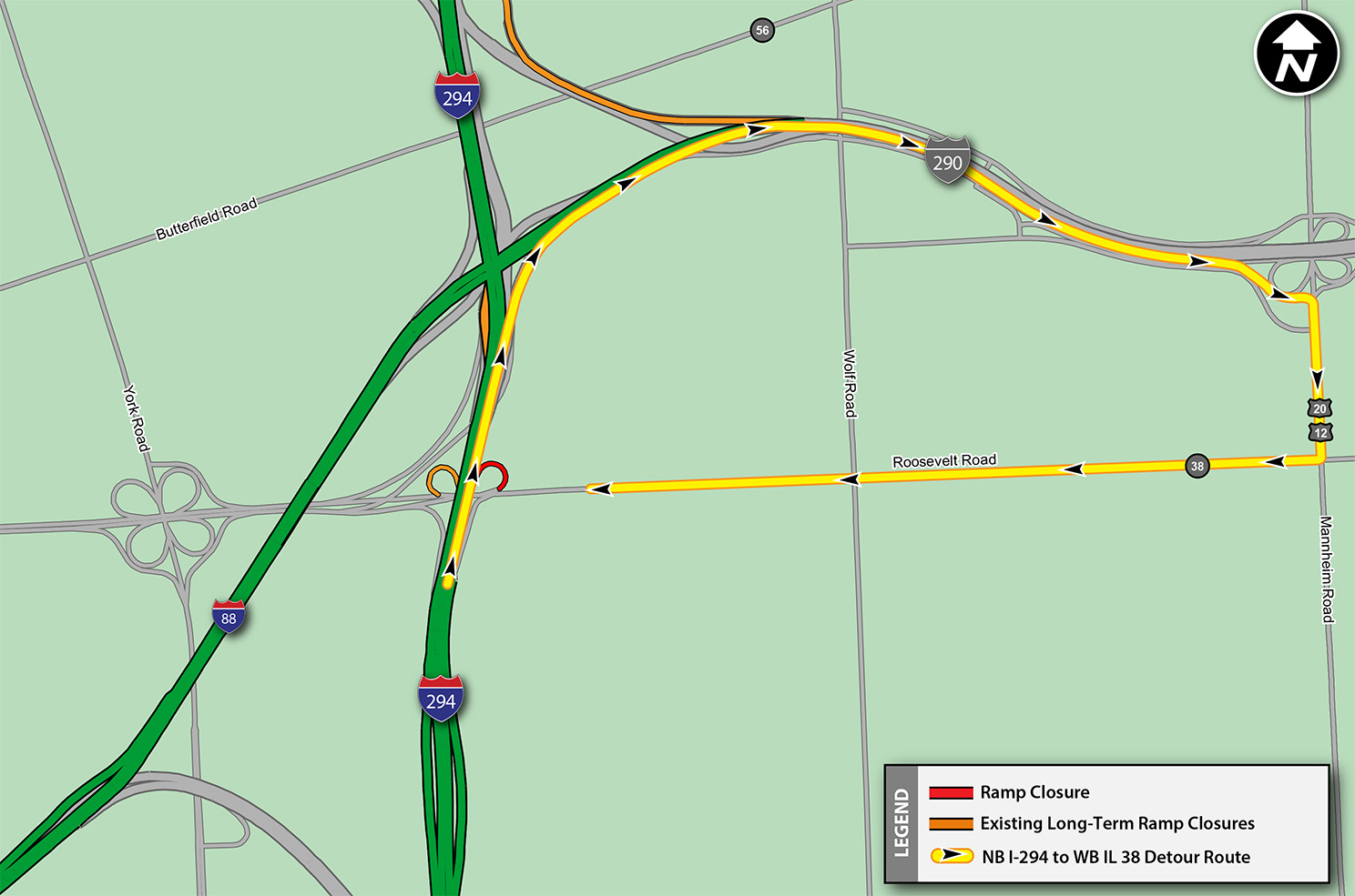 NB I-294 to WB IL 38 Detour