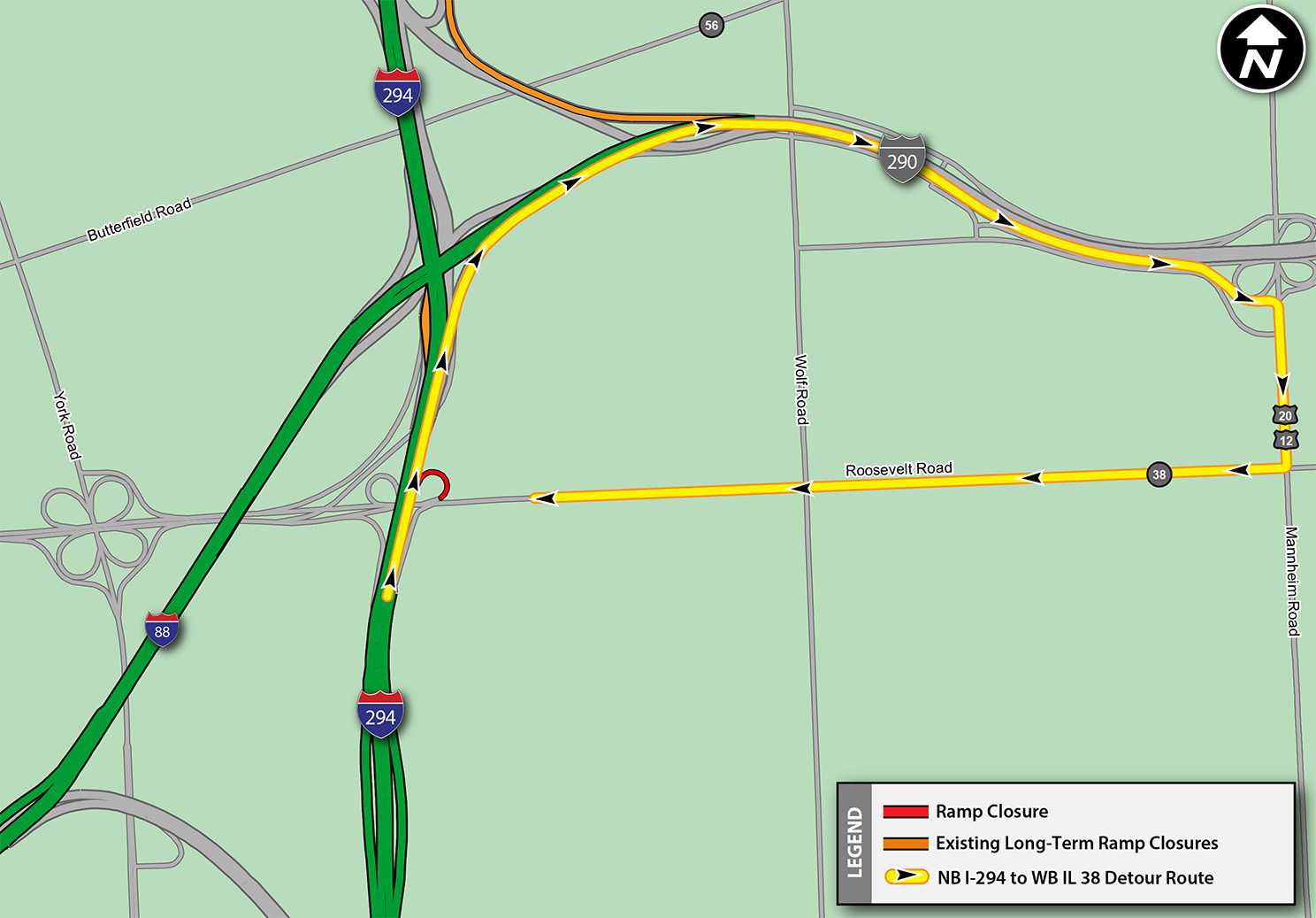 NB I-294 to WB IL 38 Detour