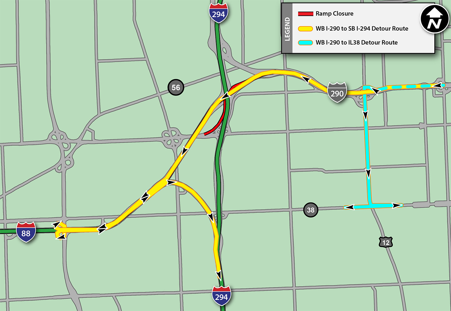 WB I-290 to SB I-294 and IL 38 Detour