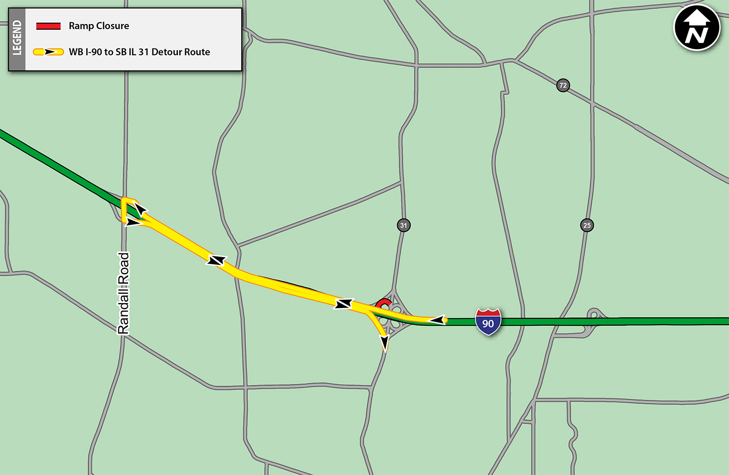 WB I-90 to SB IL 31 Detour