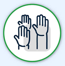 Diversity and Equity: represented by an icon featuring three raised hands.