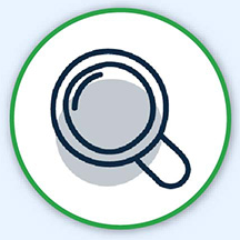 Innovation and Technology. Magnifying glass icon.